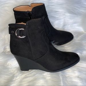 NEW Black suede booties w/cute side buckle